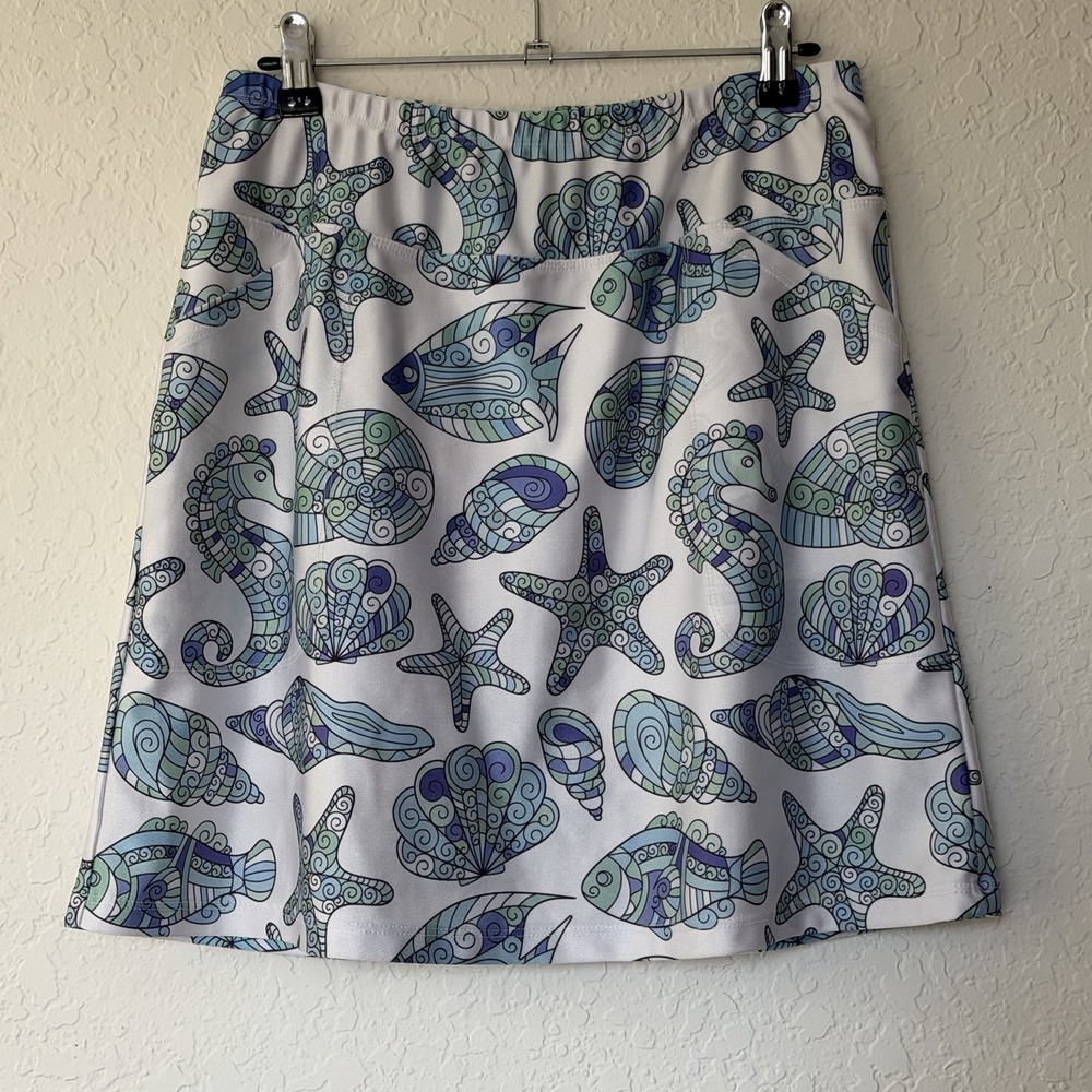 B Skinz Womens Tennis Skirt Skort Medium Golf Pickleball Pull On Fish Tropical